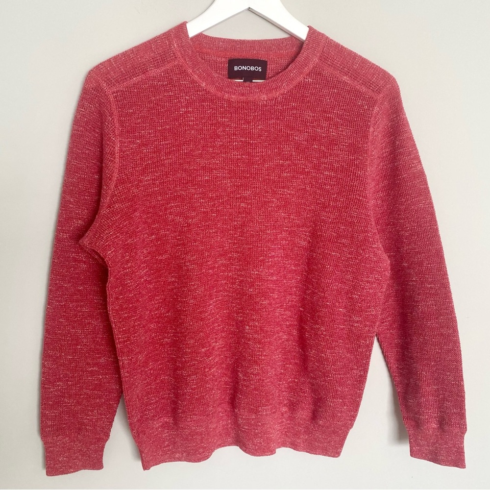 Men’s Bonobos Heathered Red Lightweight Waffle Crew Long Sleeve - Slim Fit